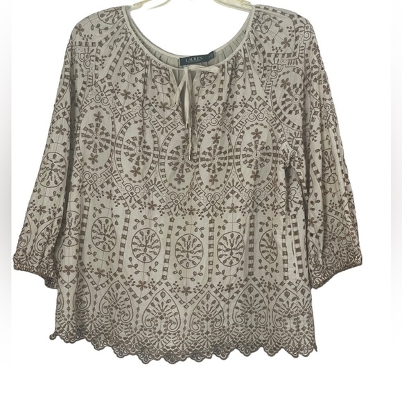 Lauren Ralph Lauren Tops - Lauren Ralph Lauren cotton eyelet raglan sleeve top. Size XL GUC to EUC